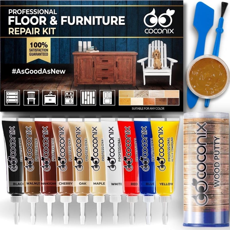 Coconix Floor & Furniture Repair Kit | Fix Scratches, Scuffs, and Dents on Hardwood Floors, Furniture, and Laminate Surfaces | Easy Application with Kneadable Putty - Image 1